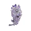 Broche Popular Transfronterizo de Alta Resistencia con Circonita Morada Degradada de Gran Quilate y Diseño de Pluma de Pavo Real con Perla, Broche de Moda de Lujo Ligero al por Mayor