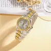Reloj de Aleación para Mujer con Números Romanos de Lujo de Alta Gama, Set de Pulsera Redonda con Lazo y Carta de Amor