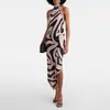 Comércio Exterior Transfronteiriço 2026 Novo Estilo Europeu e Americano Estampado Slim-Fit Sexy Costas Nuas Sem Mangas Estampa de Zebra Decote Halter Vestido