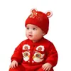 Gorro Festivo para Bebé Otoño e Invierno Cálido Grueso Tejido Gorro de Punto para Niños y Niñas Bebé Año Nuevo Gorro de Lana Rojo