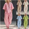Conjunto de Moda Casual Transfronteiriça Europeia e Americana para Mulheres 2026, Cor Sólida, Gola V, Manga Curta Solta e Calça Longa com Gola Reversível