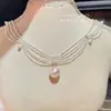 [Fiesta de Cena de Princesa] Dulce Diseño de Nicho Sentido del Temperamento Collar de Cuentas Apiladas Multicapa Lujo Ligero Estilo Fiesta de Cena Collar para Mujer