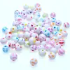 8mm Fondo Blanco Colorido Expresión Acrílico Cuentas Sueltas Mixtas Redondas Cuentas con Letras Pulsera DIY para Niños Pulsera Cuentas de Agujero Grande