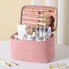Bolsa de Cosméticos Acolchada de Color Sólido Transfronteriza Gran Capacidad Portátil Almacenamiento de Cosméticos Neceser Bolso de Mano para Viaje