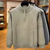 Suéter de malha com zíper e gola alta meia estação masculino de outono e inverno, malha jacquard retrô juvenil, suéter casual versátil de cor sólida