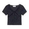Camiseta Floral Quadrada Estilo Puro Desejo, Versão Coreana de Verão 2026 Nova Slimming Cordão Versátil Manga Curta para Mulheres