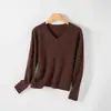 Suéter de Tricô Gola V 30% Lã Cashmere para Mulheres, Outono e Inverno, Macio e Amigo da Pele, Estilo Elegante para o Dia a Dia, Roupa de Baixo para Outono e Inverno