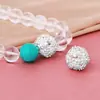 Plata Pura 999 Chapado en Plata Artesanía Fina con Diamantes 15mm Cuentas Espaciadoras de Hortensia Pulsera DIY de Cristal Blanco Accesorio de Plata Bola de Flor