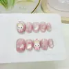 Uñas Portátiles Hechas a Mano de Conejito Rosa Ojo de Gato Lindas Uñas de Fototerapia Blanca Elegantes Removibles Pegatinas de Arte de Uñas al por Mayor