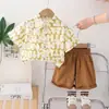 Conjunto de dos piezas de manga corta y estampado de letras para niños, de moda y elegante, para verano