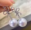 Accesorios de bricolaje S925 pendientes de plata de ley con elegante lazo de temperamento y perla pendientes de plata vacíos pendientes de plata pendientes de plata