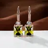 Brincos Pendentes Quadrados de Diamante Levemente Luxuosos Mais Vendidos Transfronteiriços, Brincos com Gancho de Orelha com Zircônia Microincrustada Atacado