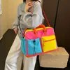 Bolsa de pañales tipo momia Color Block Dopamina Multibolsillo Gran Capacidad Portátil de Hombro Bolsa para Parto de Madre y Bebé Bolsa de Almacenamiento para Viajes Cortos