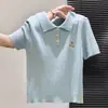Suéter de Tricô com Gola Polo, Camiseta de Seda Gelada de Manga Curta Feminina de Verão Estilo Coreano de Alta Qualidade Versátil, Ombro Normal Top Emagrecedor