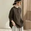 Nueva blusa de otoño para mujer, estilo suelto, cuello alto, moderna, de algodón y lino, manga larga, relajada