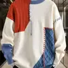 Suéter masculino com blocos de cor, estilo coreano, malha da nova coleção de outono e inverno de marca da moda, peça básica para adolescentes e estudantes