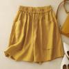 Foto Real de Novos Shorts Vintage de Algodão e Linho para Mulheres 2026, Cintura Elástica, Bolsos Grandes, Calças Pantalona, Calças Retas Emagrecedoras, Versátil