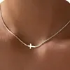 Collar de Cruz con Incrustaciones de Diamantes de Personalidad Europea y Americana Cadena para Clavícula de Comunión Bautismo Pendientes de Clavo de Cruz de Oro de 14k