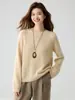 Suéter base de punto Kangbaolai para mujer, 25% seda de morera 75% cachemira, cuello redondo, mangas raglán, corte holgado, estilo casual