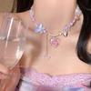 Collar de cuentas de mariposa morada con forma de corazón para mujer, estilo Spice Girl, elegante, con cadena para clavícula, pequeño, fresco, combinable con todo, accesorios de alta gama.
