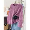 Suéter de estilo coreano retro simple holgado estilo perezoso de color mixto para mujer, cuello redondo, manga larga, jersey de punto para mujer, prenda exterior para superponer