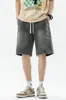Bermuda Jeans Masculina de Verão 2026, Corte Reto Solto, Cordão Vintage, Patchwork Fino, Cintura Elástica