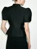 Aliexpress 2026 Blusa de Gola Alta com Manga Bufante Estilo Europeu e Americano, Blusa Curta Elegante Estilo Socialite com Gola Alta Vintage