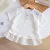 Camiseta Súper Linda de Manga Corta con Adorno de Encaje para Bebés Niñas, Ligera y Absorbente de Sudor, Top Falso de Dos Piezas para Verano