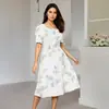 Vestido de Verano Europeo y Americano de Aliexpress con Cuadrado, Delgado, Cintura Alta, Cubre Vientre, Estampado Floral Fresco