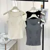 9969 # Regata básica simples de tecido escovado preto, branco e cinza para outono e inverno com design estiloso, regata justa sem mangas com bojo