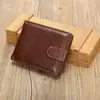 Cartera de cuero genuino para hombre, multifuncional, de primera capa, de piel de vacuno, estilo retro, corta, con cepillo antirrobo.