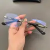 Gafas de Moda Retro Negocios Versátiles Unisex Sin Marco Perforadas Patas Gruesas para Graduación y Sin Graduación