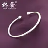 Pulseira redonda brilhante de prata esterlina 990 joia de prata feminina estilo étnico contas clássicas presente de feriado gravação