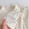 Conjunto de Roupa de Casa Floral de Algodão Estilo Coreano para Bebê Menina, Manga Longa, Manga Morcego, Abertura com Botão, Roupa para Usar por Cima ou Dormir, Outono e Inverno