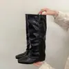 Botas de Caballero Pleated Retro de Punta Cuadrada para Mujer 2026 Otoño/Invierno Nuevas, Alargadoras, Adelgazantes, Hasta la Rodilla, Versátiles, Temperamento, Botas Largas