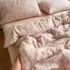 Juego de ropa de cama de cuatro piezas de gasa de doble capa transpirable 100% algodón Clase A, funda de edredón de algodón puro, juego de sábanas de tres piezas, juego de ropa de cama estilo ins