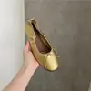 Zapatos Planos Dorados Retro Franceses para Mujer 2025 Nuevo Estilo Ligeramente Aromáticos con Lazo Suela Suave Boca Baja Zapatos de Abuela Zapatos de Punta Baja
