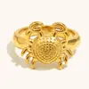 Anillo de Cangrejo Transfronterizo Europeo y Americano Acero Inoxidable Chapado en Oro de 18K Serie Marina Diseño de Nicho Joyería de Mano Creativa Personalizada para Mujeres