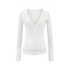 Camiseta Cárdigan con Cremallera de Color Puro para Primavera y Otoño, Cuello en V Profundo, Manga Larga, con Capucha, Ajustada, Elástica, para Mujer, Prenda Exterior Fina Simple