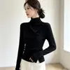 Ropa de mujer transfronteriza estilo otoño e invierno cuello semi-alto mangas largas asimétricas jersey de punto fino ajustado para mostrar la figura ropa de comercio exterior