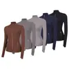 Jaqueta LU com gola alta e zíper dourado, casaco esportivo de manga longa, top de alta elasticidade slim-fit para corrida, fitness e yoga para mulheres