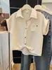 Camisa Polo Azul de Manga Curta para Mulheres Verão Novo Solta Slim Pequena com Mangas Curtas Top Curto Chique Rejuvenescedor