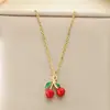 Moda transfronteriza serie simple de frutas multiestilo colgante de gota rojo cereza collar para clavícula joyería de acero inoxidable