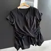 2026 Diseño de Seda Conjunto de Dos Piezas Camiseta de Manga Corta Elegante Blusa Fina de Seda Venta al por Mayor H02AT521