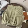 Design de Costura Traseira de Outono Inicial, Bainha com Cordão, Colete Sem Mangas Versátil Emagrecedor de Cor Sólida Cruzado