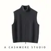 Suéter de cachemira, nuevo estilo otoño e invierno, chaleco de cuello alto con cremallera, cárdigan sin mangas, casual para mujer, cómodo, suave, cálido, estilo grueso