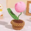 Presente de dia do professor: Buquê de Flores de Crochê Rosa, Planta em Vaso de Girassol Feita à Mão DIY para Professores