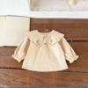 Top de Manga Larga con Solapa Bordado para Bebé Estilo Coreano Ins para Niña, Traje Floral, Conjunto de Dos Piezas con Shorts de Tirantes