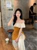 Chic Coreano Nuevo Verano Retro Francés Estilo Suave Tejido Hombro Caído Un Hombro Camiseta Pequeña para Mujer
