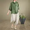 Foto Real de Moda Verão 2026 Estilo Coreano Tamanho Grande Emagrecedor Estampada Camisa Feminina de Manga Média e Calça Harem